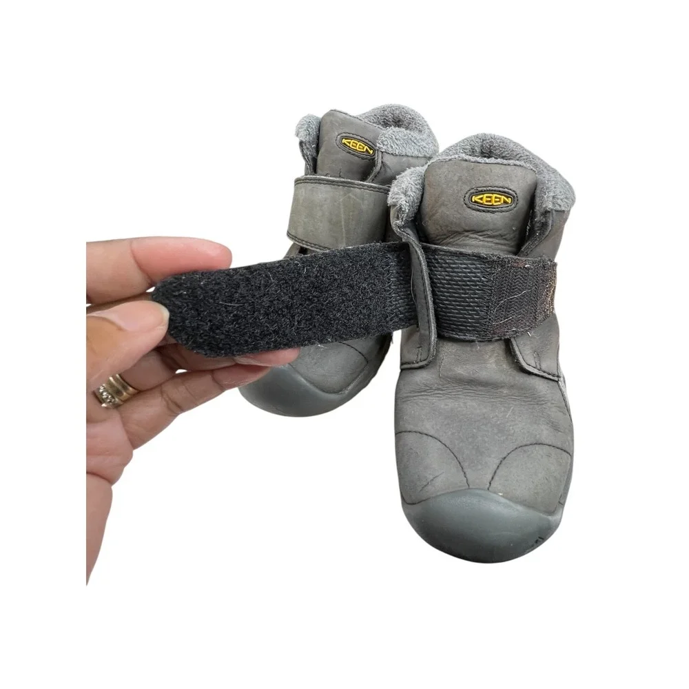 KEEN Kids Hoodoo Waterproof Winter Boots Gray Leather Insulated Hook Loop - Sz 8